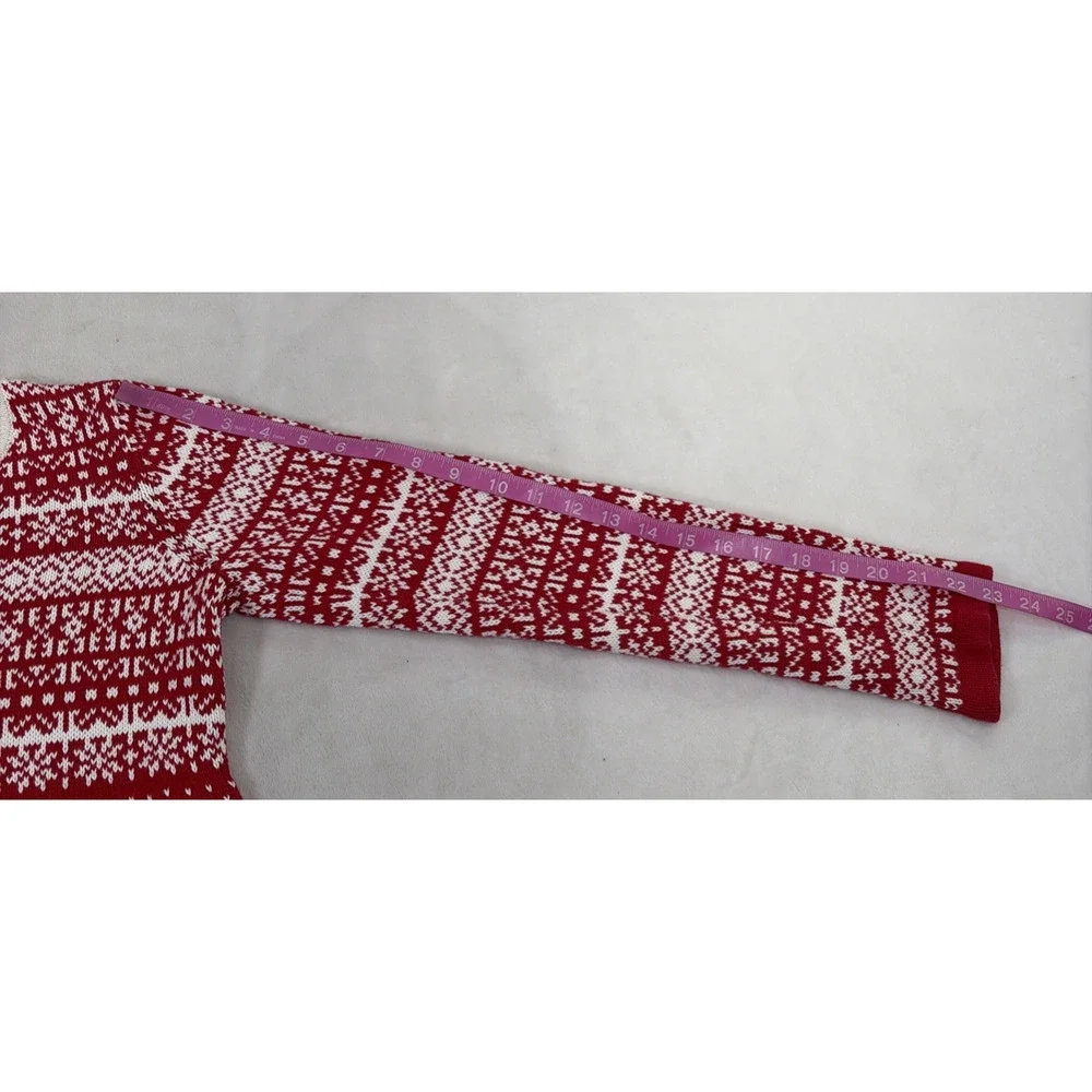 Hanna Andersson Girls Sweater Dress Red White Nordic Fair Isle Knitted sz 150/12 - Picture 4 of 9